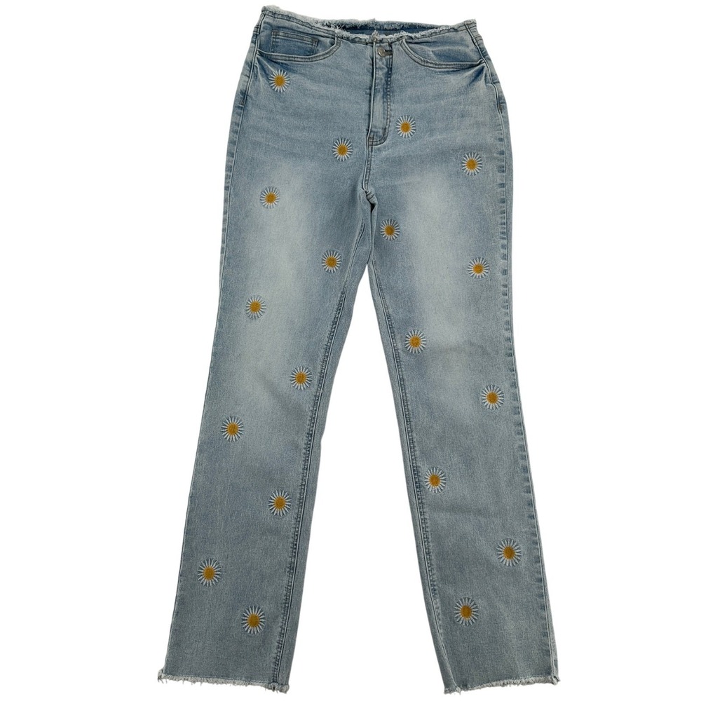Copper Key Women's Size 29 Daisy Embroidered Light Wash Denim Jeans Frayed Hem